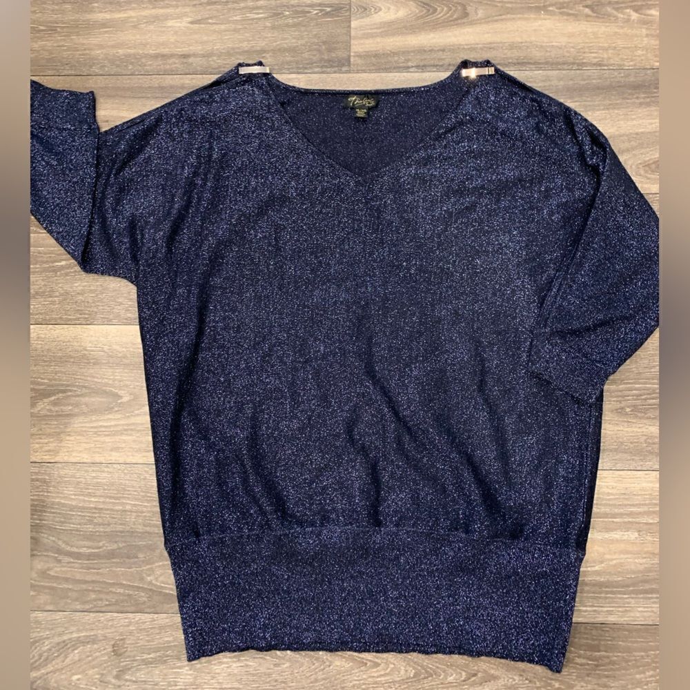 Thalia Sodi Metallic Blue Lightweight Sweater Shoulder Cut-Outs Size XL